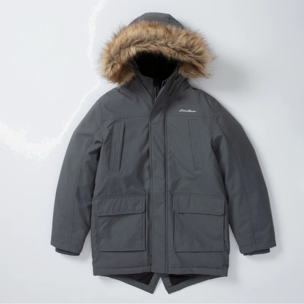 Eddie Bauer Gray Kids Puffer Jacket with Faux Fur Hood